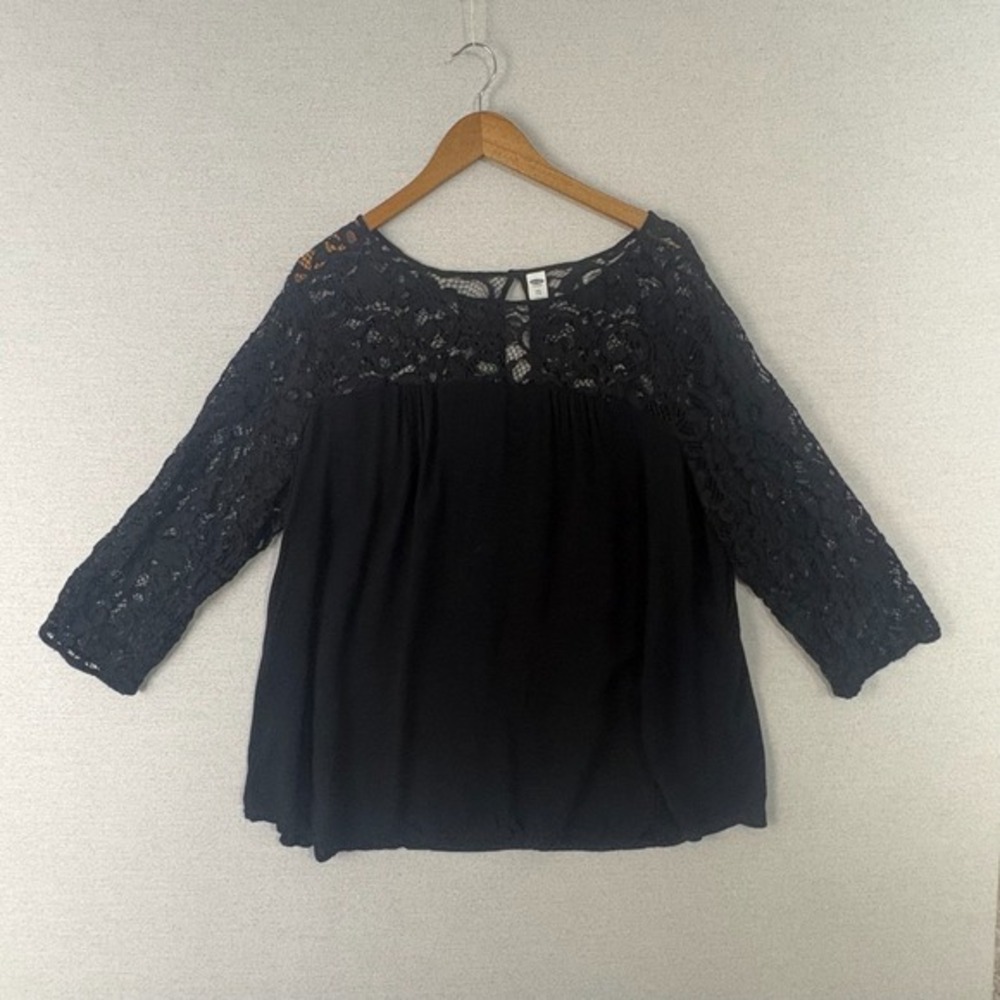 Old Navy Blouse Womens‎ XXL Black Lace Cotton Blend Whimsigoth Witchy Boho